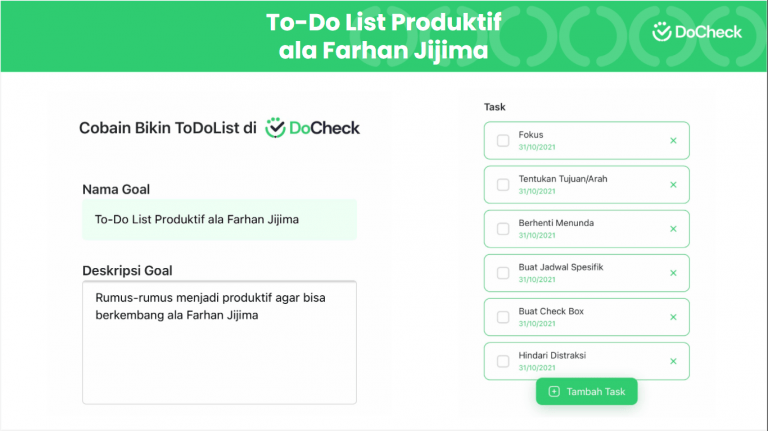 Rumus Produktif Farhan Jijima. Cek To-do Listnya! - DoCheck