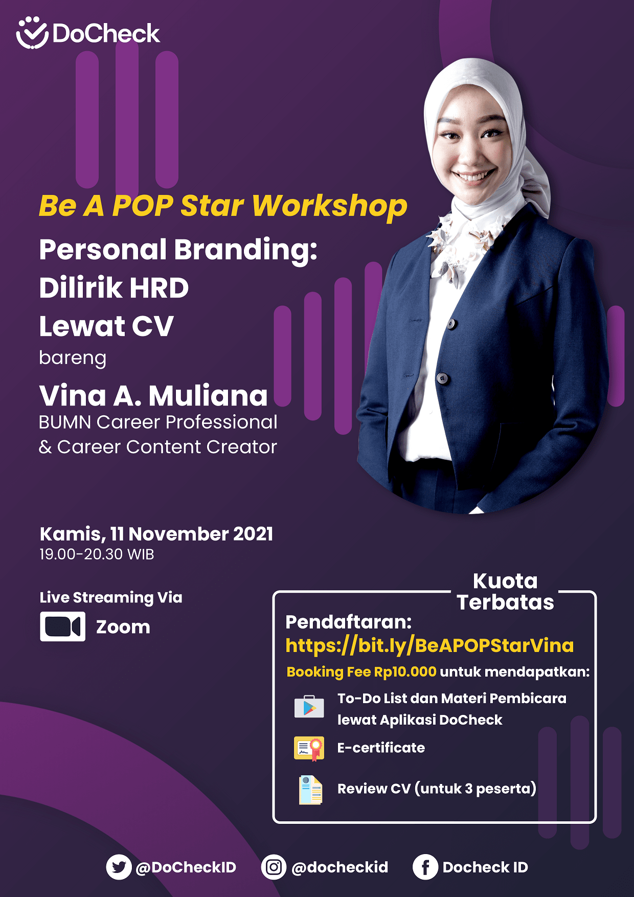 Be A POP Star Workshop “Personal Branding: Dilirik HRD Lewat CV” bersama Vina A Muliana